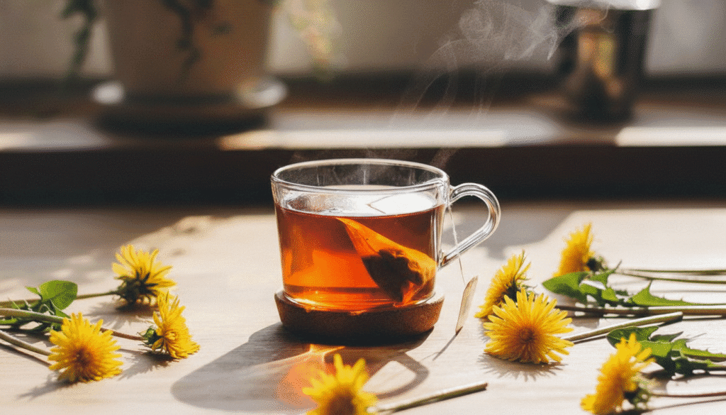 Dandelion root tea is an herbal decoction made from roasted or dried dandelion roots
